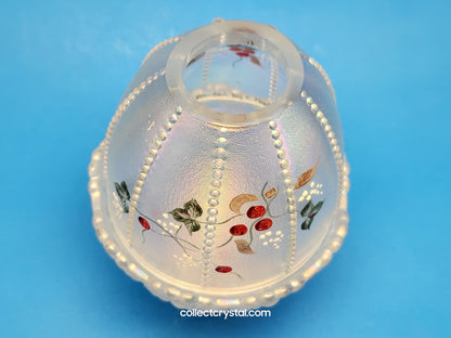 Fenton light Beaded Iridescent Hand Painted Fairy Lamp Holly Signed S. Hopkins