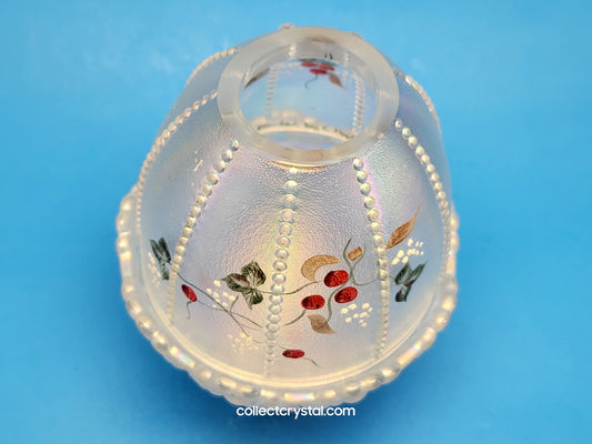 Fenton light Beaded Iridescent Hand Painted Fairy Lamp Holly Signed S. Hopkins