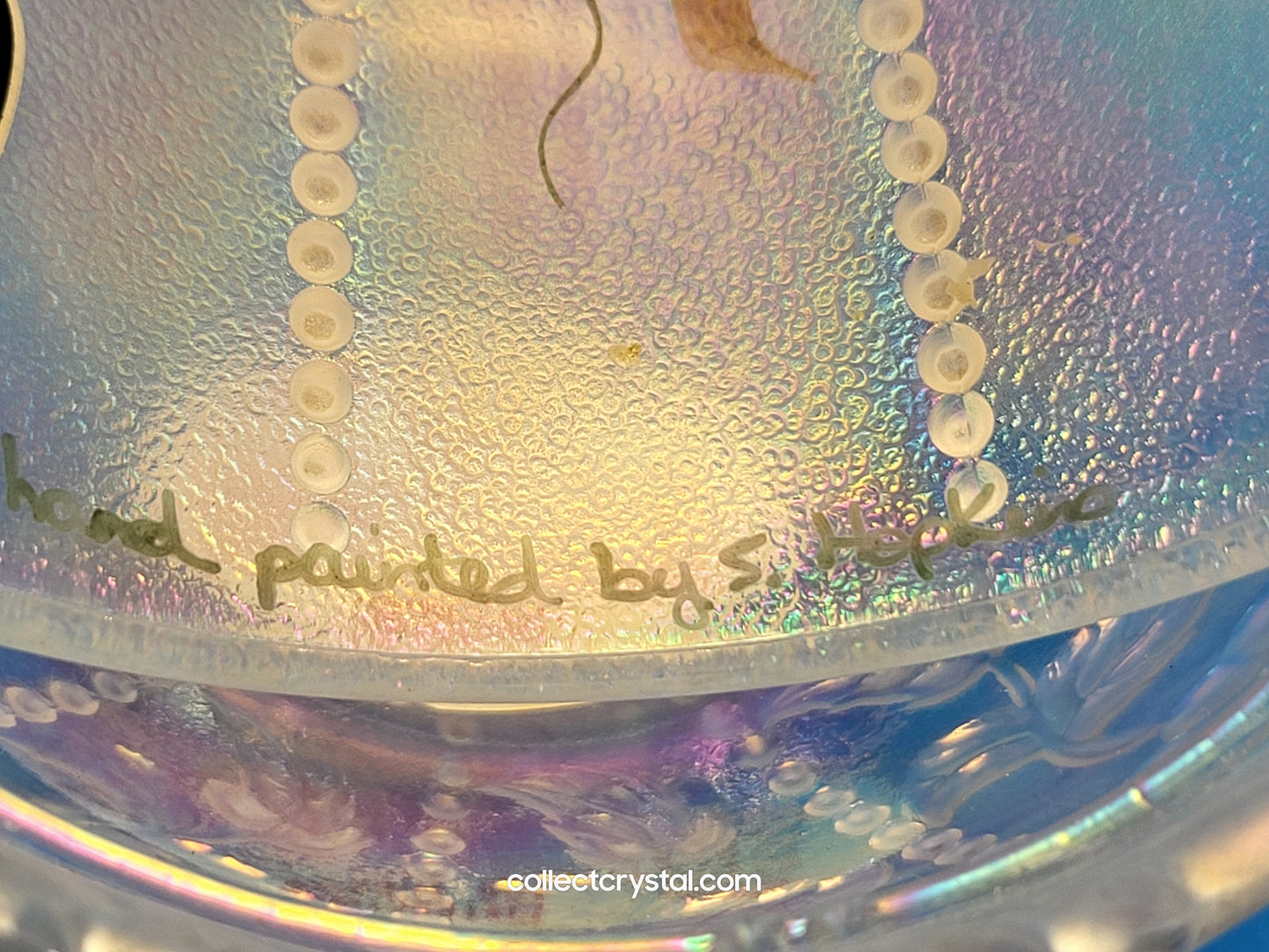 Fenton light Beaded Iridescent Hand Painted Fairy Lamp Holly Signed S. Hopkins