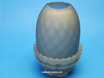 Fenton Glass Fairy lamp hp by Valory w Butterfly and floral. Frosted blue/grey
