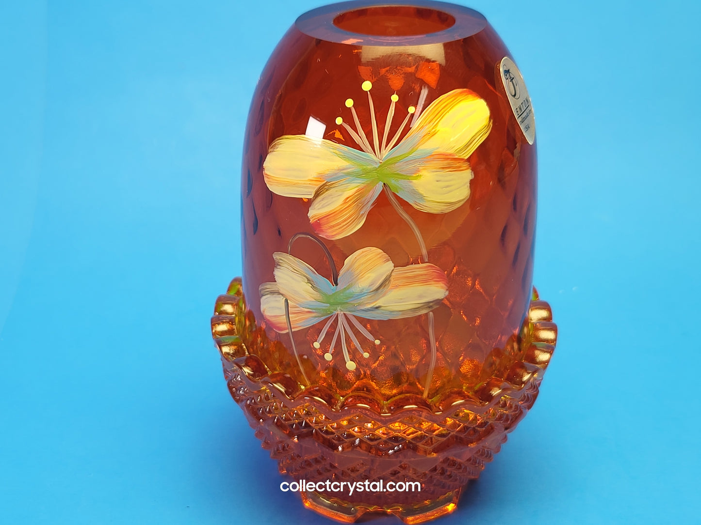 Fenton Fairy Lamp Orange/Yellow hp butterflies flowers hp by J. Cotshaw
