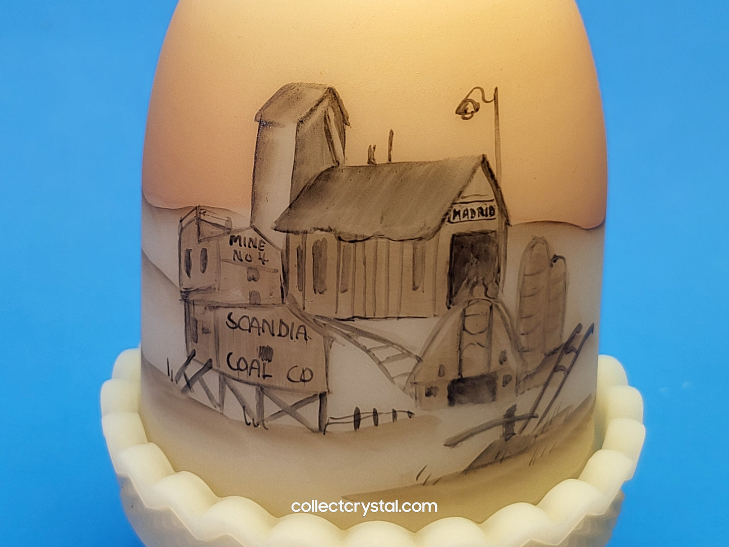 Fenton Art Glass Fairy Lamp BARN Custard Satin Hand Painted light by L. Watson