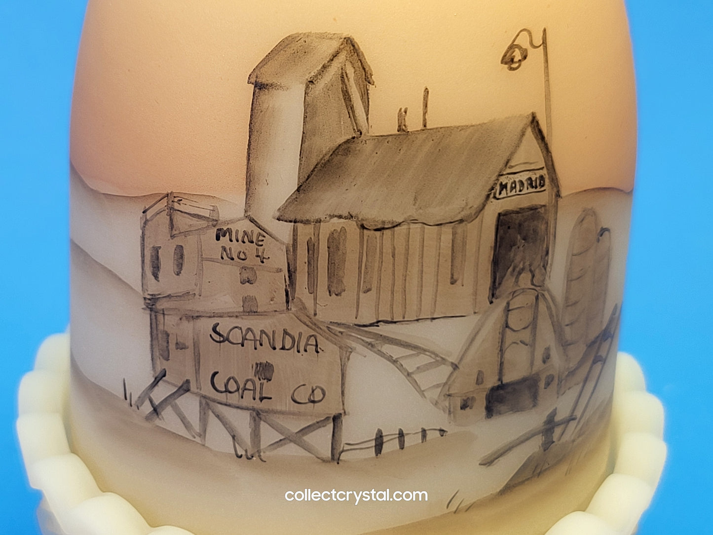 Fenton Art Glass Fairy Lamp BARN Custard Satin Hand Painted light by L. Watson