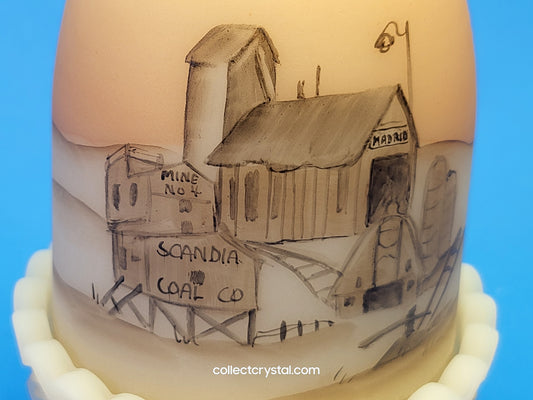 Fenton Art Glass Fairy Lamp BARN Custard Satin Hand Painted light by L. Watson