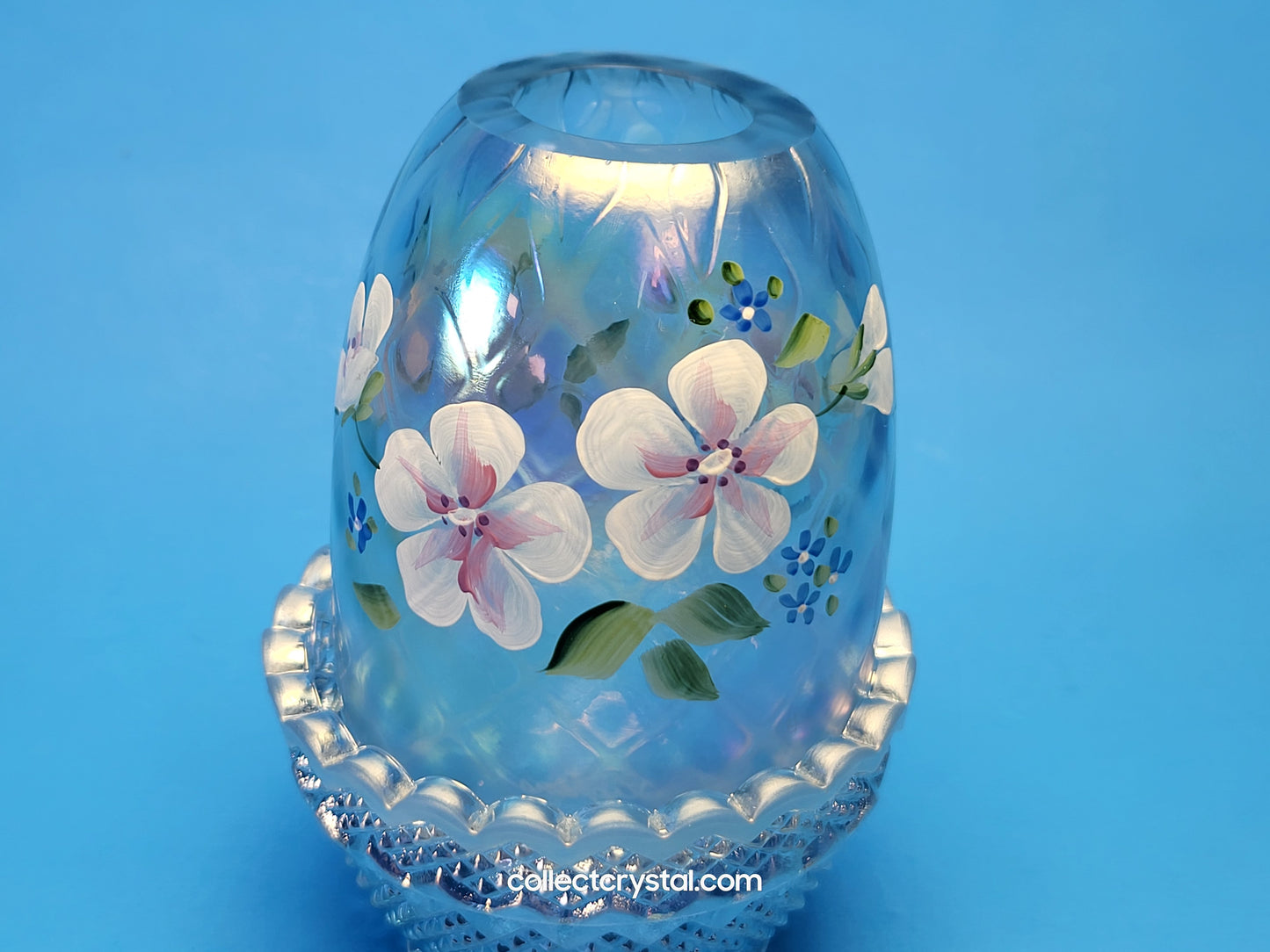 Fenton blue opalescent hp - S. Stephens blossoms fairy light lamp