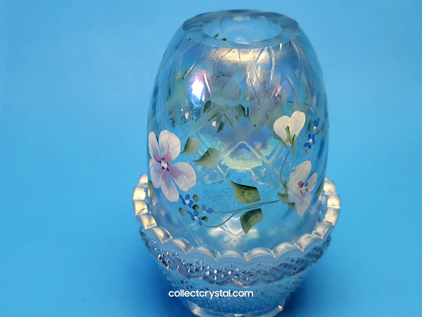 Fenton blue opalescent hp - S. Stephens blossoms fairy light lamp