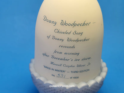 FENTON WOODPECKER FAIRY LAMP, Light BIRDS OF WINTER DOWNY # 531 / 4500 hp signed