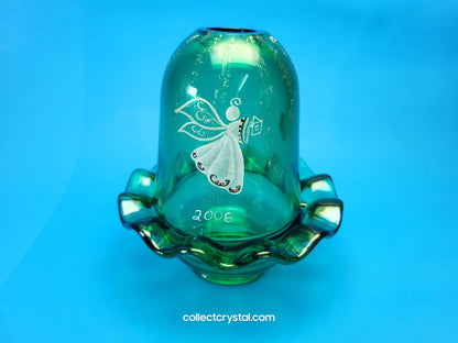 Fenton Fairy Light Lamp Glitter Angel Book Carols Emerald Green 2008 HP C. Smith