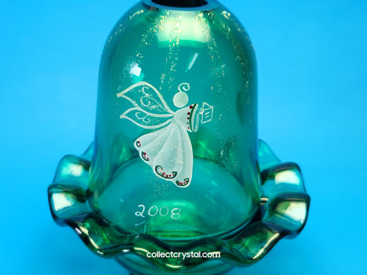 Fenton Fairy Light Lamp Glitter Angel Book Carols Emerald Green 2008 HP C. Smith
