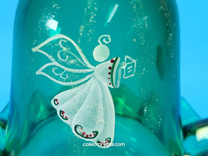 Fenton Fairy Light Lamp Glitter Angel Book Carols Emerald Green 2008 HP C. Smith