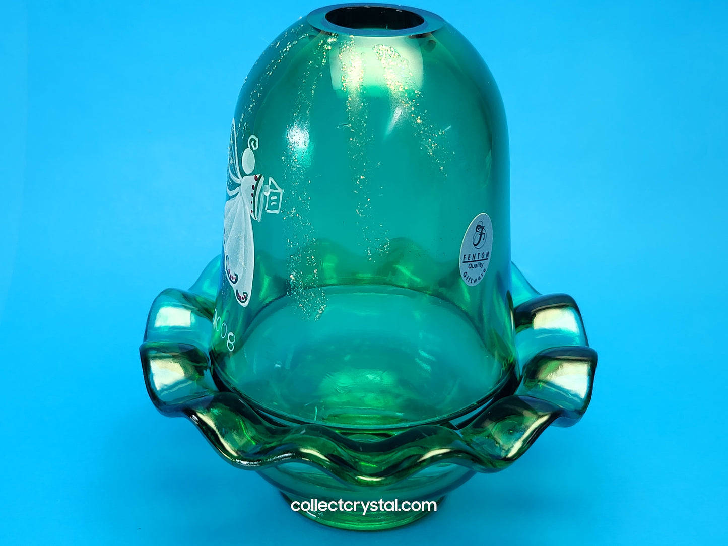 Fenton Fairy Light Lamp Glitter Angel Book Carols Emerald Green 2008 HP C. Smith