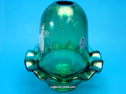 Fenton Fairy Light Lamp Glitter Angel Book Carols Emerald Green 2008 HP C. Smith
