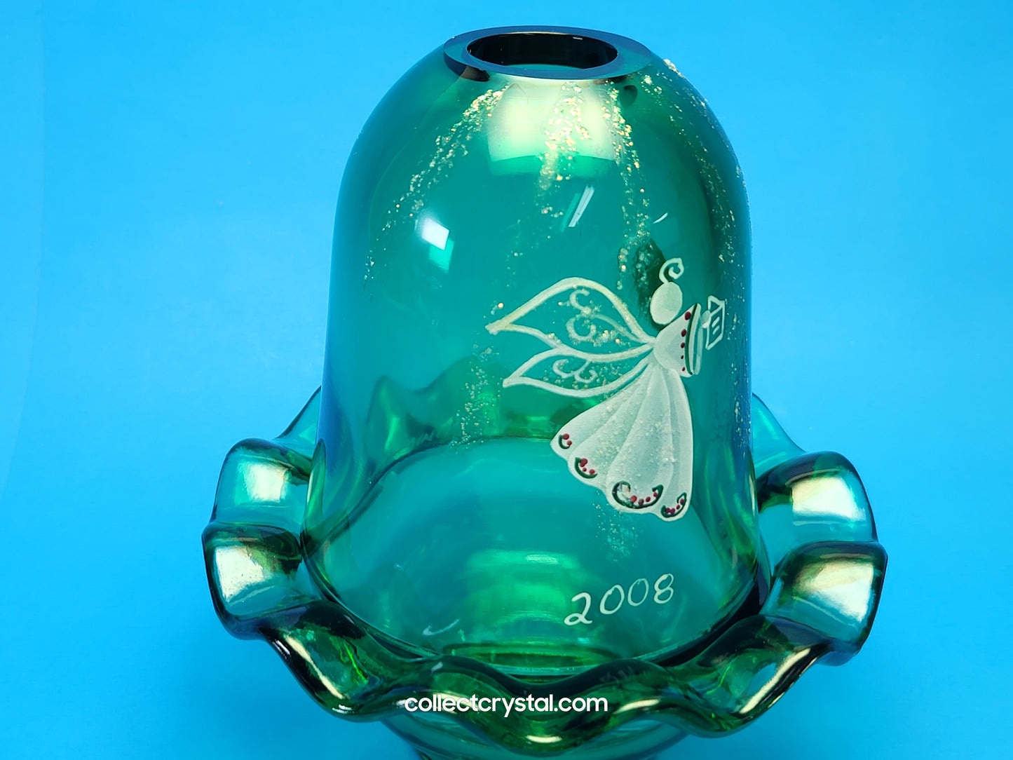 Fenton Fairy Light Lamp Glitter Angel Book Carols Emerald Green 2008 HP C. Smith