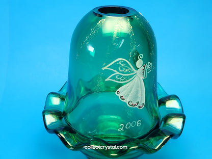 Fenton Fairy Light Lamp Glitter Angel Book Carols Emerald Green 2008 HP C. Smith
