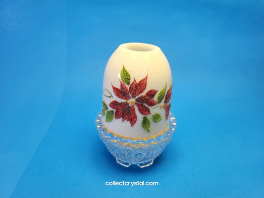 Fenton Glass Fairy Lamp White Poinsettia Top hand painted J.K. Spindler