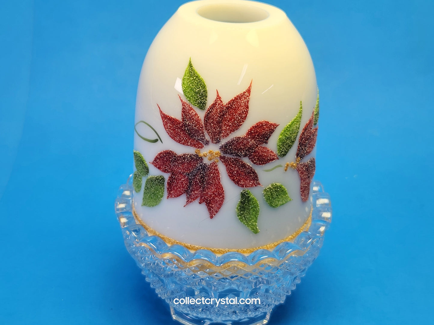 Fenton Glass Fairy Lamp White Poinsettia Top hand painted J.K. Spindler