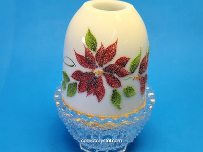 Fenton Glass Fairy Lamp White Poinsettia Top hand painted J.K. Spindler