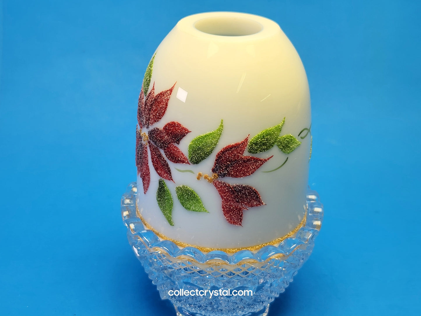 Fenton Glass Fairy Lamp White Poinsettia Top hand painted J.K. Spindler