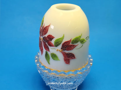 Fenton Glass Fairy Lamp White Poinsettia Top hand painted J.K. Spindler
