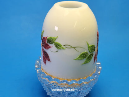 Fenton Glass Fairy Lamp White Poinsettia Top hand painted J.K. Spindler