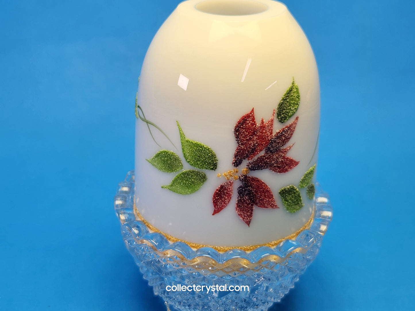 Fenton Glass Fairy Lamp White Poinsettia Top hand painted J.K. Spindler