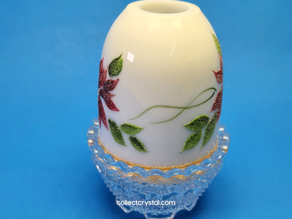 Fenton Glass Fairy Lamp White Poinsettia Top hand painted J.K. Spindler