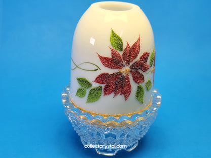 Fenton Glass Fairy Lamp White Poinsettia Top hand painted J.K. Spindler
