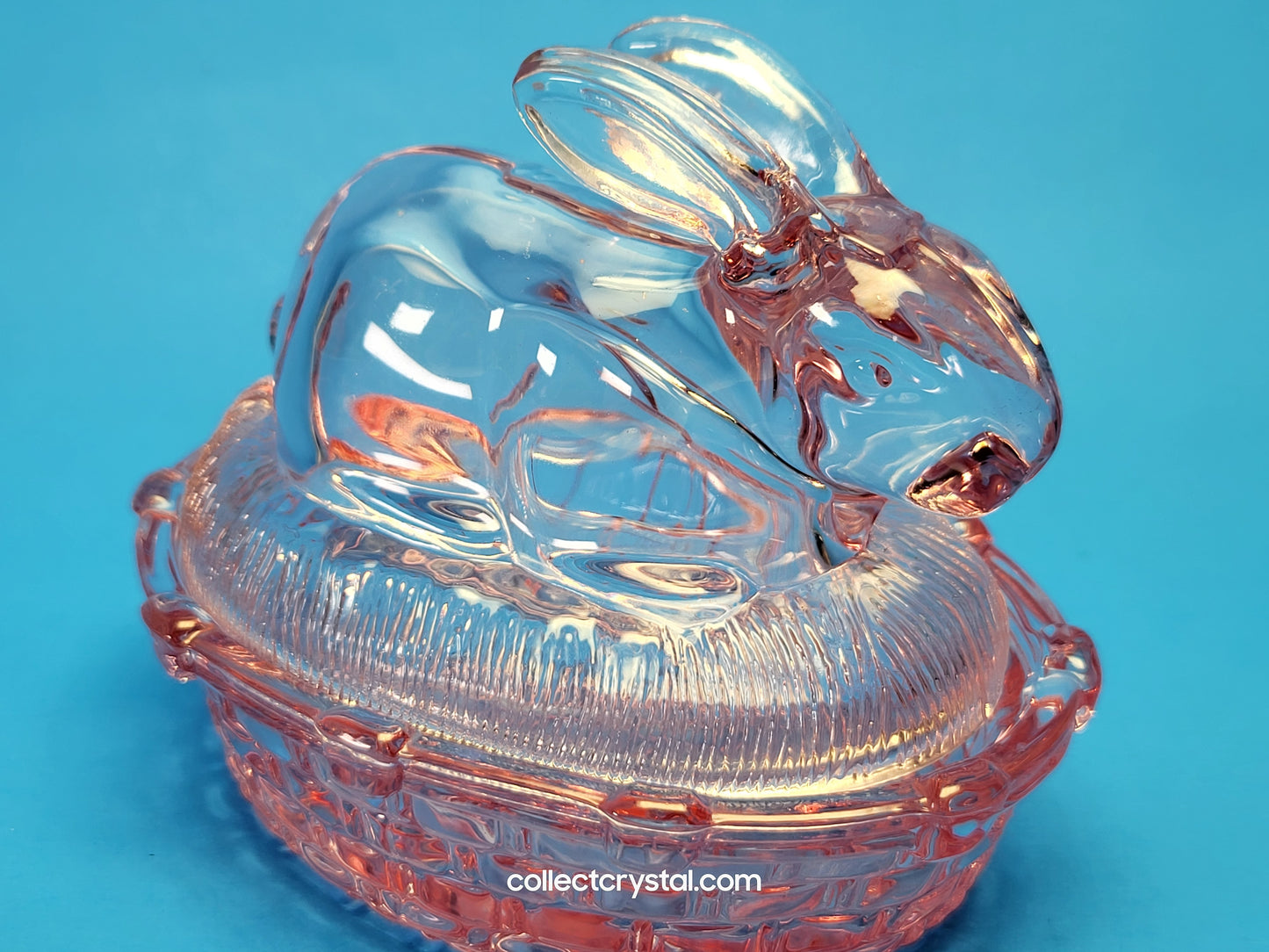 FENTON PINK CARNIVAL GLASS BUNNY RABBIT ON NEST EASTER FIGURINE