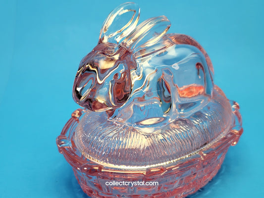FENTON PINK CARNIVAL GLASS BUNNY RABBIT ON NEST EASTER FIGURINE