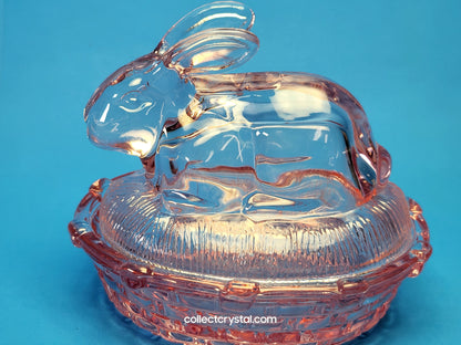 FENTON PINK CARNIVAL GLASS BUNNY RABBIT ON NEST EASTER FIGURINE