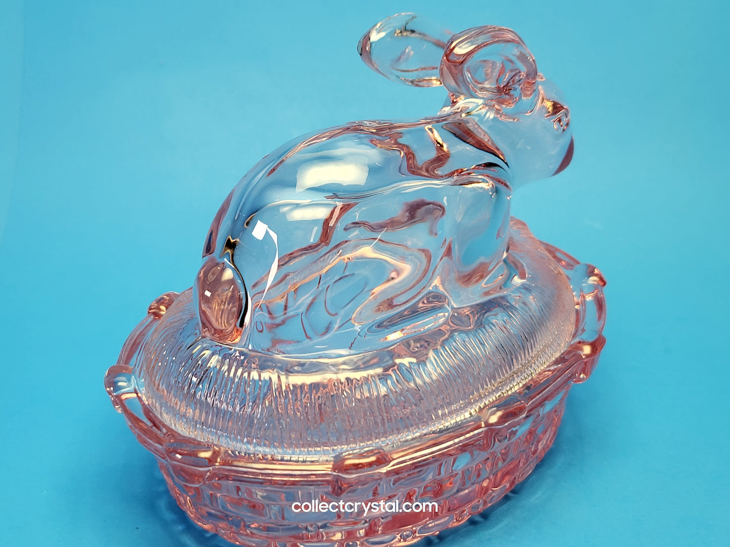FENTON PINK CARNIVAL GLASS BUNNY RABBIT ON NEST EASTER FIGURINE
