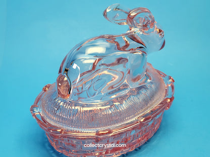 FENTON PINK CARNIVAL GLASS BUNNY RABBIT ON NEST EASTER FIGURINE