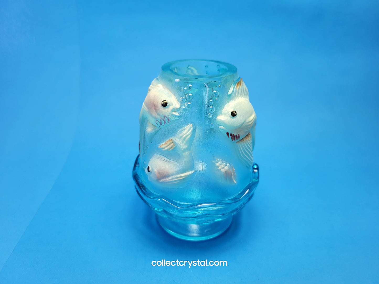 Fenton Blue Koi Fish Fairy Hand Painted Signed M. Olmsted