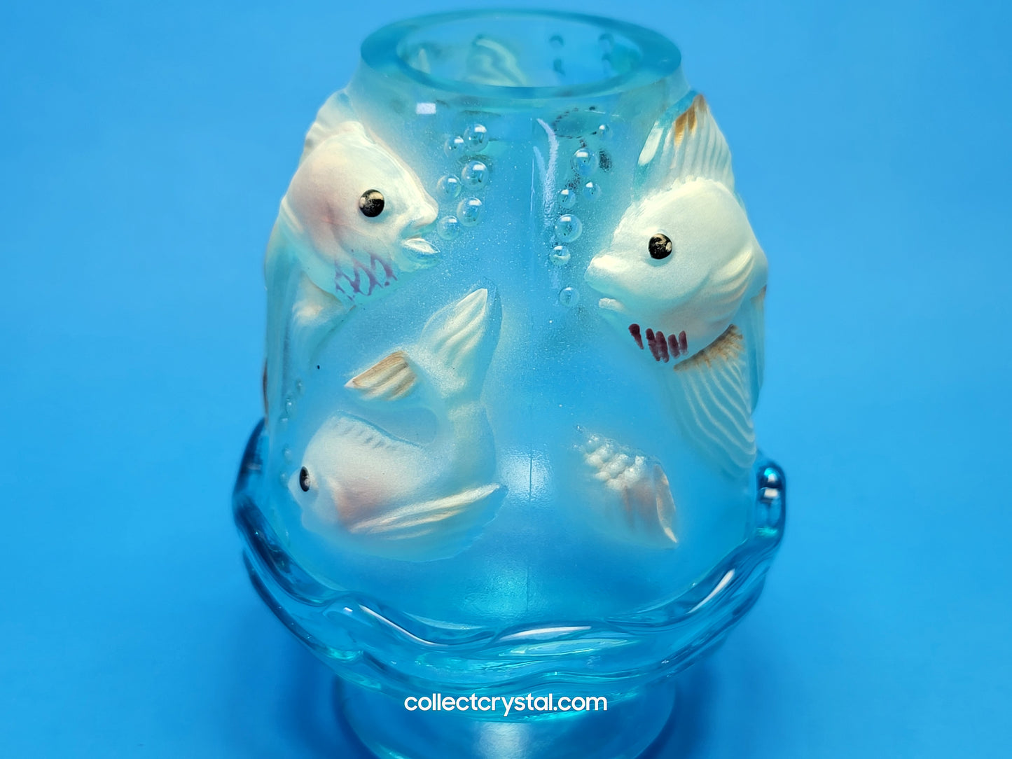 Fenton Blue Koi Fish Fairy Hand Painted Signed M. Olmsted