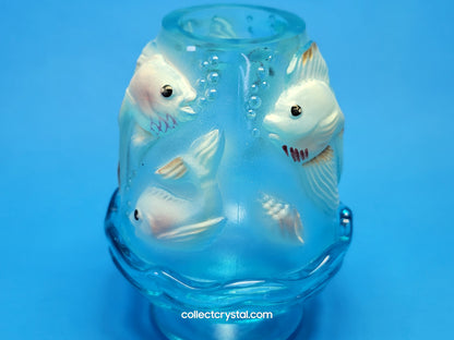 Fenton Blue Koi Fish Fairy Hand Painted Signed M. Olmsted