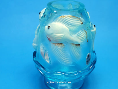 Fenton Blue Koi Fish Fairy Hand Painted Signed M. Olmsted
