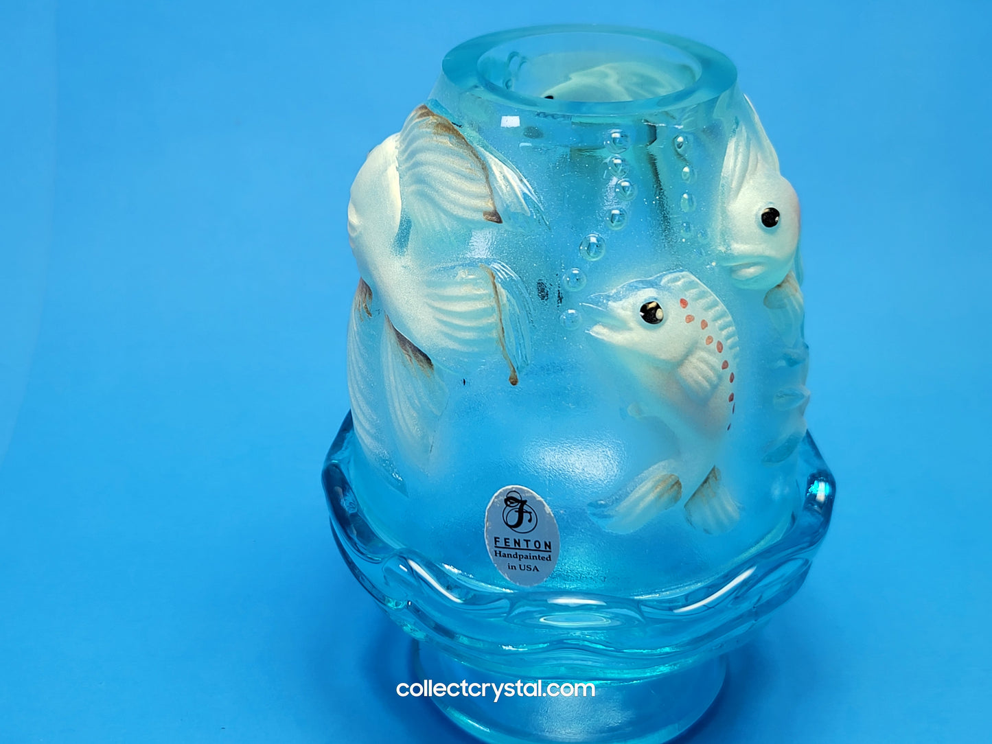 Fenton Blue Koi Fish Fairy Hand Painted Signed M. Olmsted