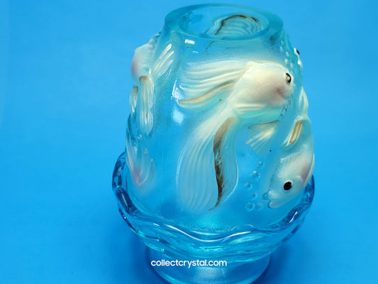 Fenton Blue Koi Fish Fairy Hand Painted Signed M. Olmsted