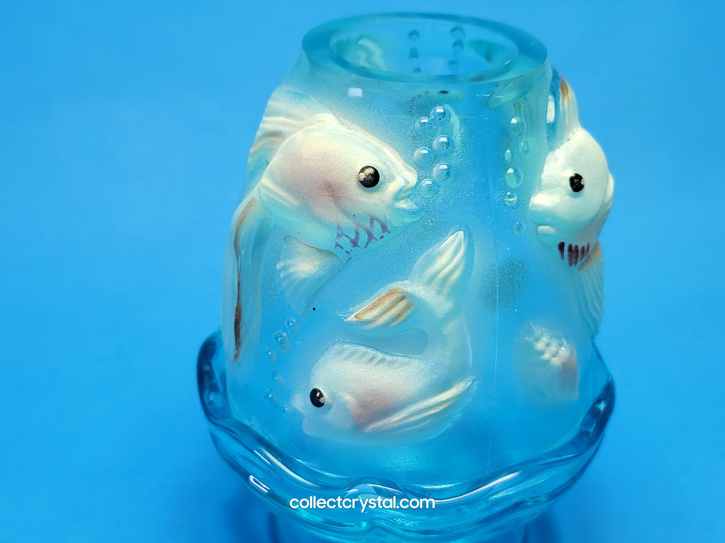 Fenton Blue Koi Fish Fairy Hand Painted Signed M. Olmsted