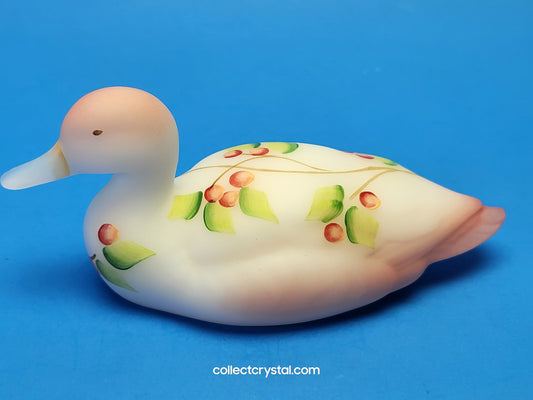 Fenton Burmese Satin Glass Mallard Duck Figurine QVC # C16283 Signed D. Thornton