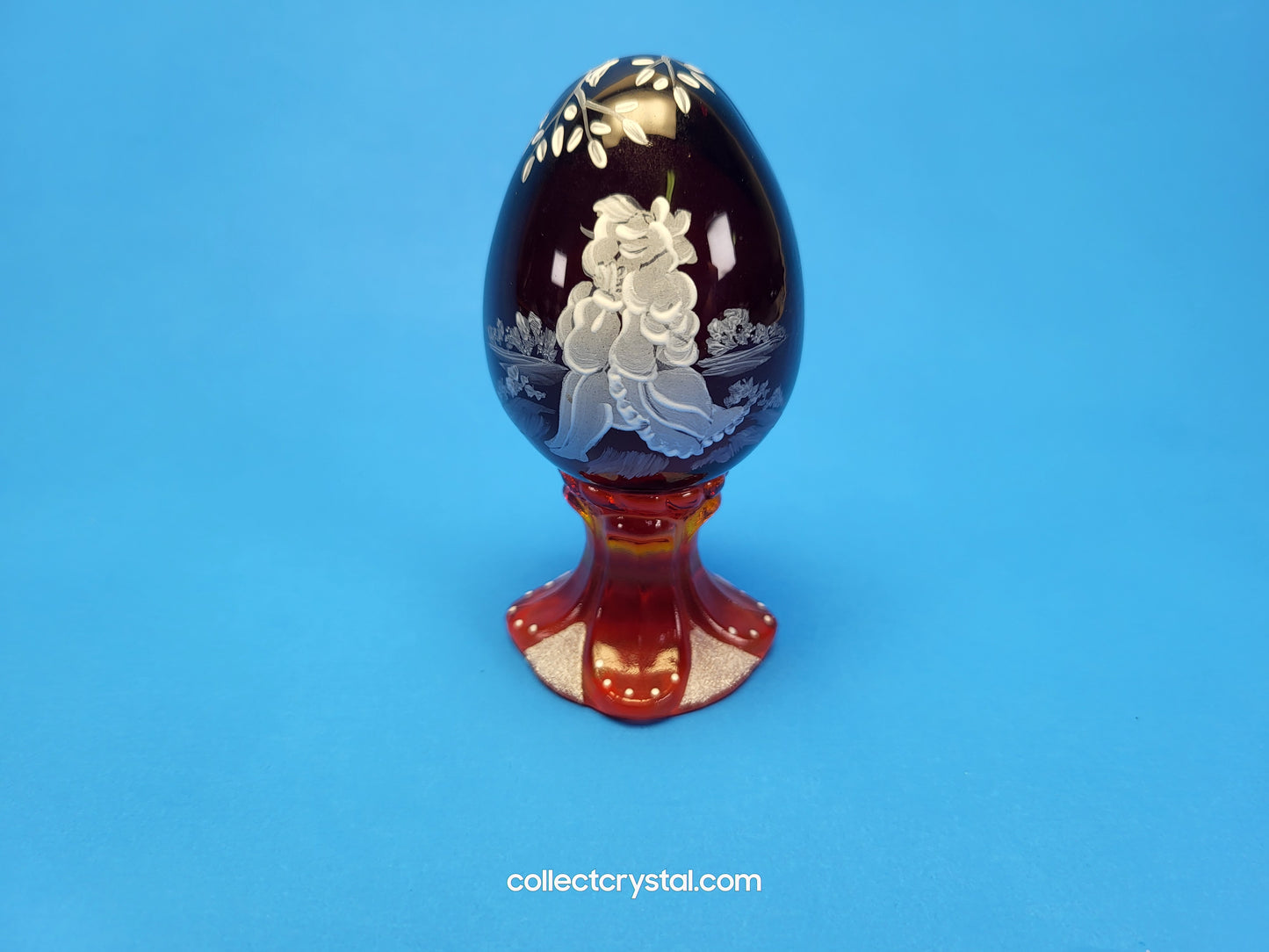 Iridescent Hand Painted Glass Pedestal Egg Floral 700 / 3000 S. Bryan