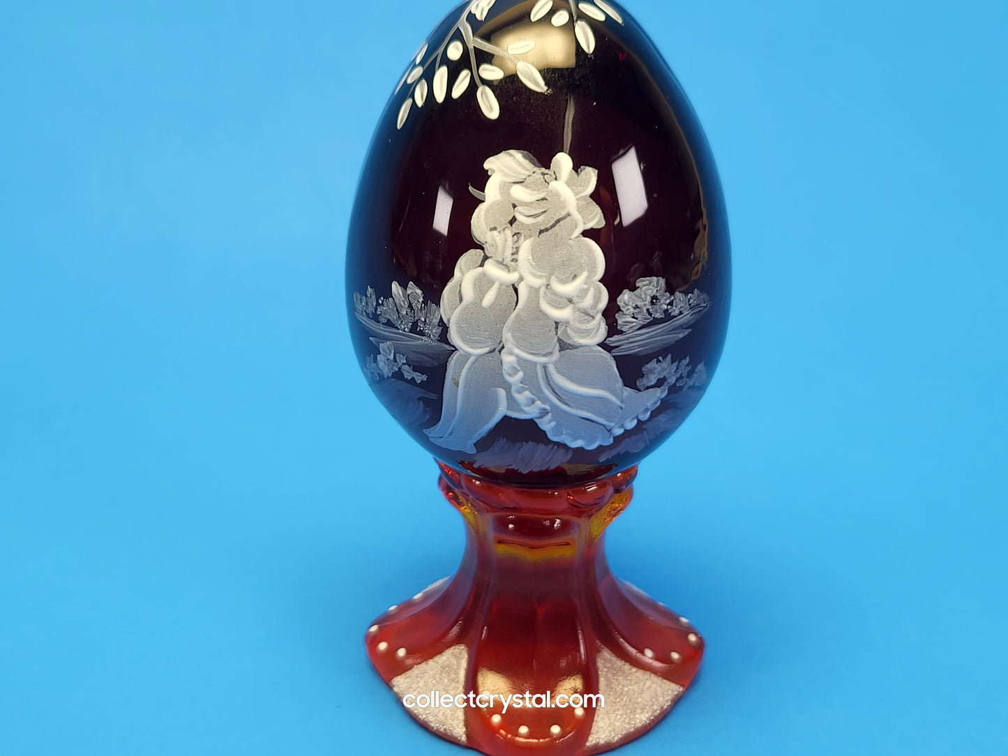 Iridescent Hand Painted Glass Pedestal Egg Floral 700 / 3000 S. Bryan