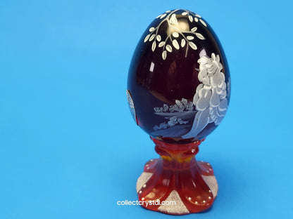 Iridescent Hand Painted Glass Pedestal Egg Floral 700 / 3000 S. Bryan