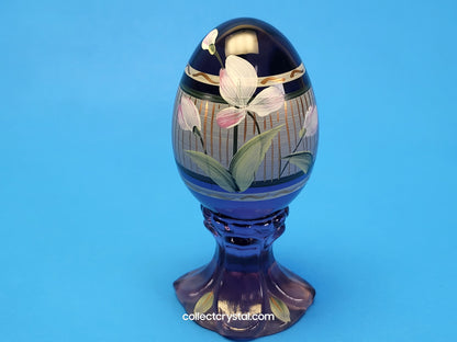 Iridescent Hand Painted Glass Pedestal Egg Floral 171 / 3000 C. Riggs