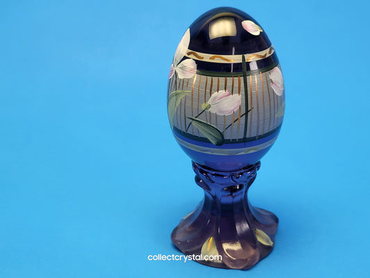 Iridescent Hand Painted Glass Pedestal Egg Floral 171 / 3000 C. Riggs