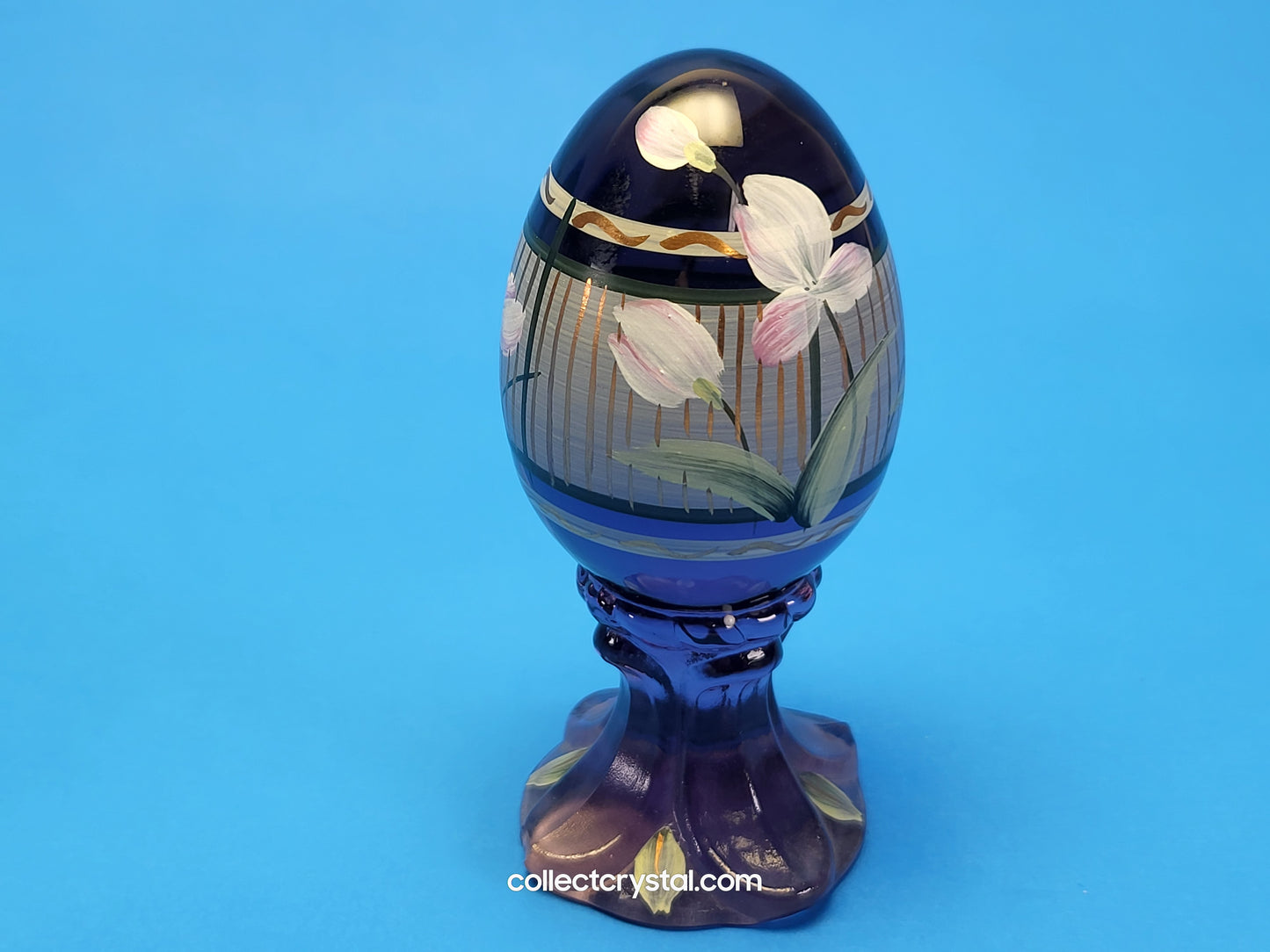 Iridescent Hand Painted Glass Pedestal Egg Floral 171 / 3000 C. Riggs