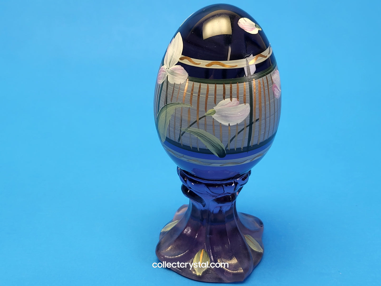 Iridescent Hand Painted Glass Pedestal Egg Floral 171 / 3000 C. Riggs