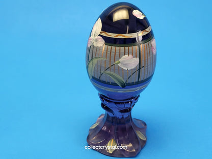 Iridescent Hand Painted Glass Pedestal Egg Floral 171 / 3000 C. Riggs