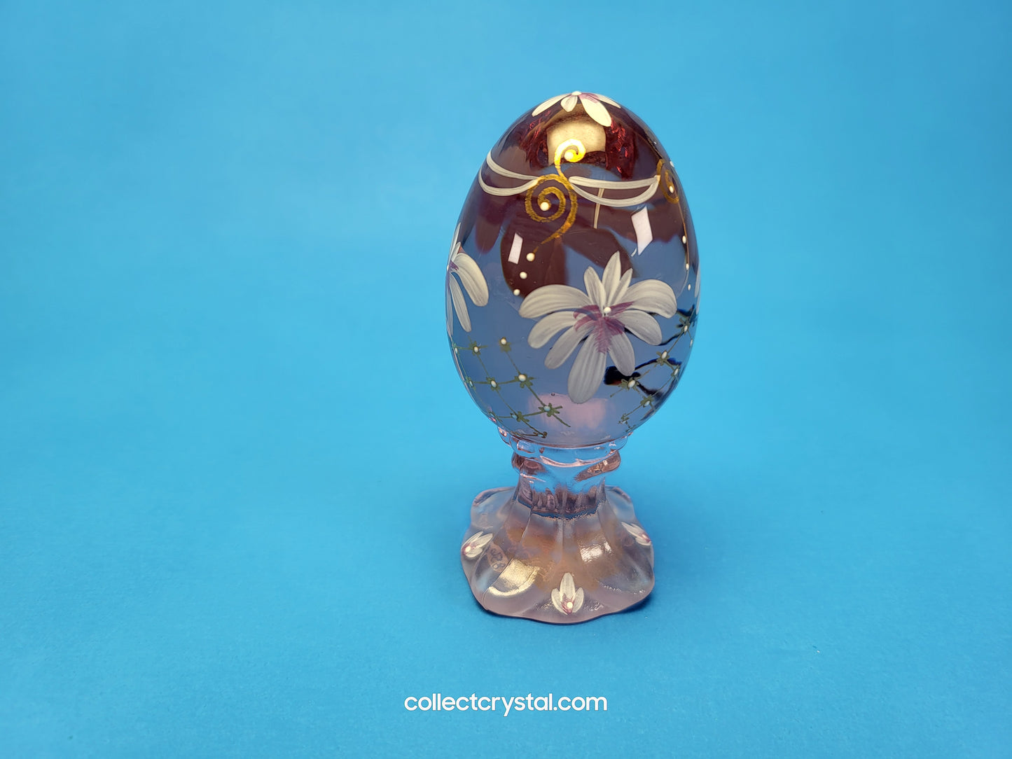 Iridescent Hand Painted Glass Pedestal Egg Floral 856 / 3000 P. Hayhurst