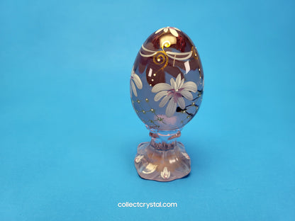 Iridescent Hand Painted Glass Pedestal Egg Floral 856 / 3000 P. Hayhurst